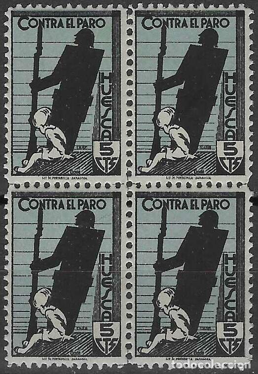 Sellos: HUESCA. CONTRA EL PARO (BLOQUE DE 4). MNH **