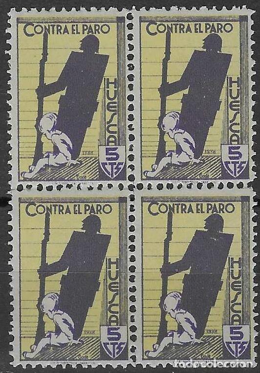 Sellos: HUESCA. CONTRA EL PARO (BLOQUE DE 4). MNH **