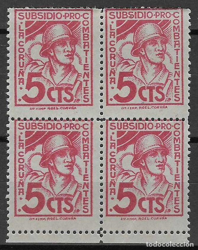 Sellos: LACORU&Ntilde;A. SUBSIDIO PRO COMBATIENTES (BLOQUE DE 4). MNH **