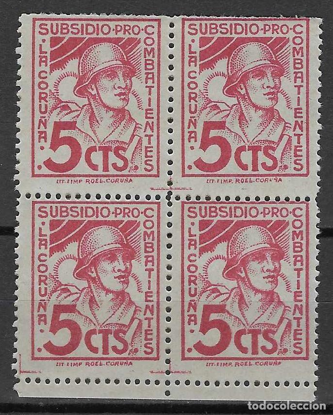 Sellos: LA CORU&Ntilde;A. SUBSIDIO PRO COMBATIENTES (BLOQUE DE 4). MNH **