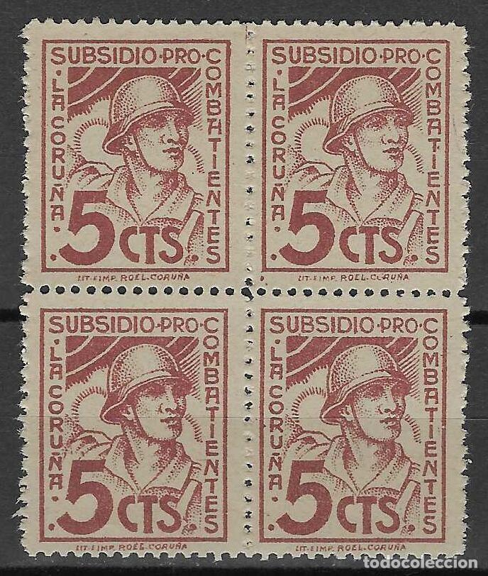 Sellos: LA CORU&Ntilde;A. SUBSIDIO PRO COMBATIENTES (BLOQUE DE 4). MNH **