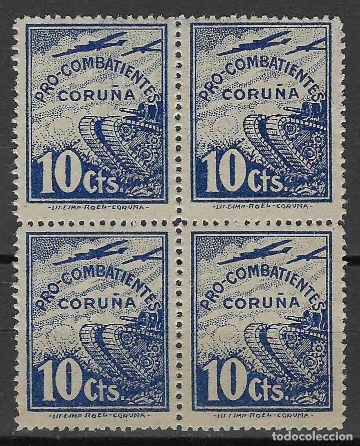 Sellos: CORU&Ntilde;A. PRO-COMBATIENTES 10 CTS. (BLOQUE DE 4). MNG.