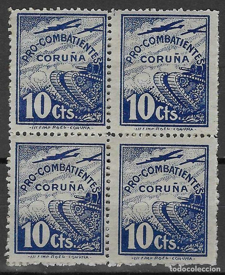 Sellos: CORU&Ntilde;A. PRO-COMBATIENTES 10 CTS. (BLOQUE DE 4). MNH **