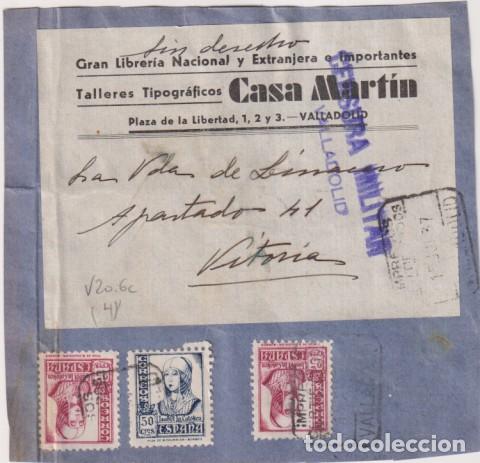 Timbres: Talleres Tipogr&aacute;ficos Casa mart&iacute;n, Valladolid. Frontal de Carta con Membrete. a Vitoria. Franqueado