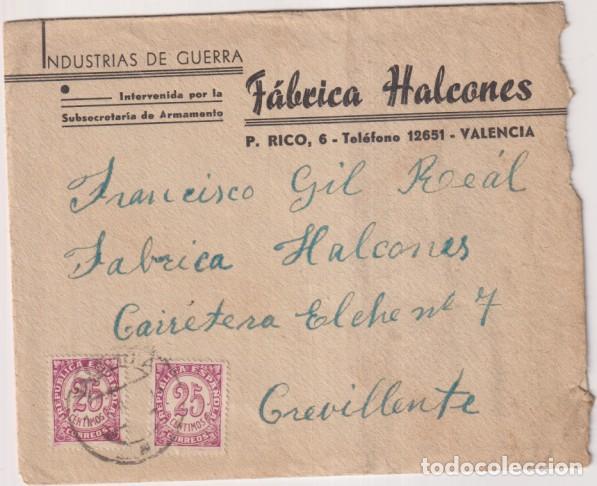 Timbres: F&aacute;brica Halcones, Industrias de Guerra. Interv. por Subsecretar&iacute;a de Armamento. Valencia a Crevillen