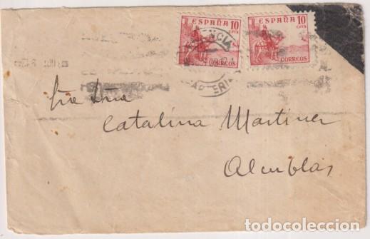 Sellos: Carta de Valencia del cid a Alcublas Franqueado con Edifil 818 (2) del 3-Ene. 1939. con Tamp&oacute;n recta