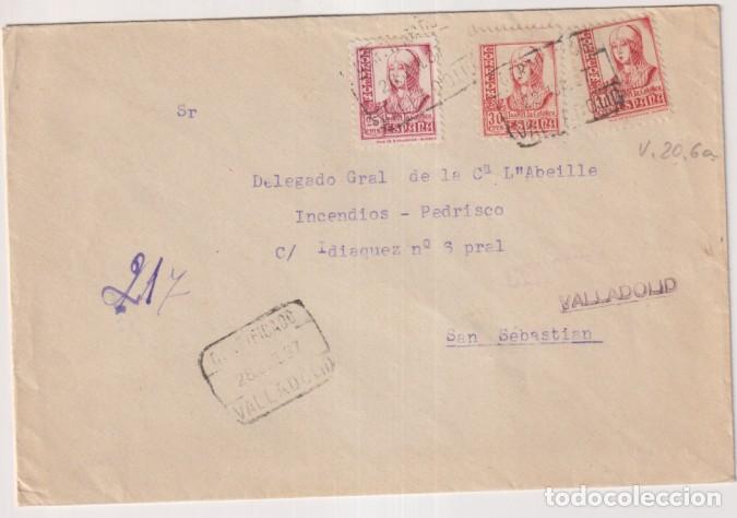 Sellos: Carta con Membrete. Quint&iacute;n Casta&ntilde;o. Valladolid a D. General de L&acute; Abeille, Incendios-Pedrisco. S, S