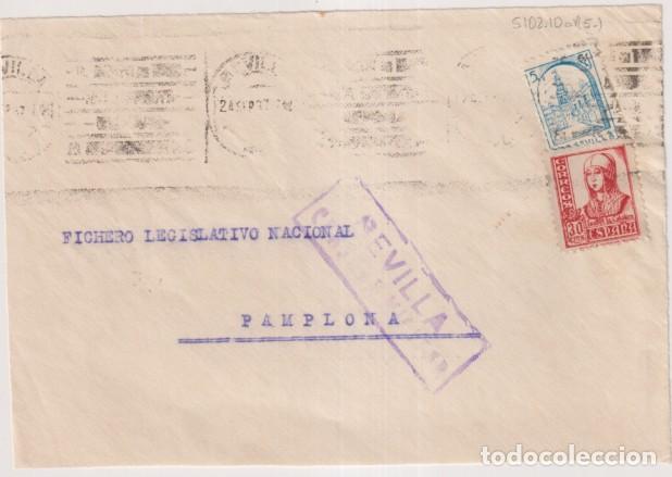 Sellos: Frontal del CArta de Sevilla a Fichero Legislativo Nacional-pamplona del 24-Sep- 1937. Franqueado co