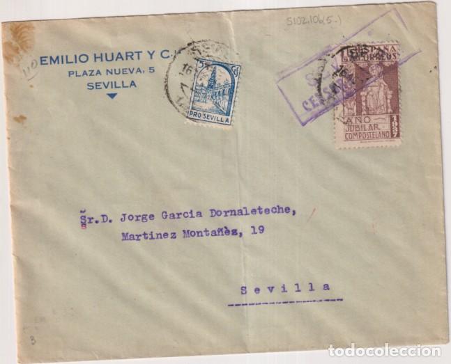 Sellos: Carta con membrete Emilio Huart y C&iacute;a.. Sevilla a D. J.G. Dornaleteche. Sevilla. El !6-May. 38. Con