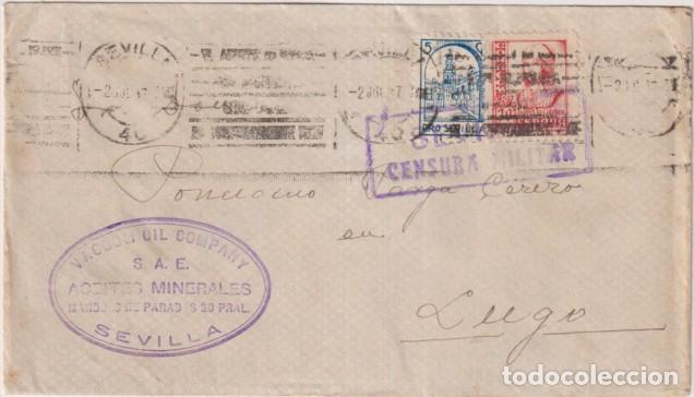 Sellos: Carta con Membrete Vacuum Oil Company S.A.E. Sevilla. a Lugo del 2 Jul-1937. Franqueado con Edifil 8