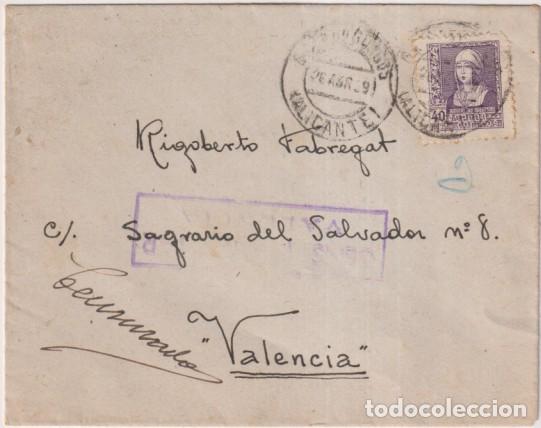 Sellos: Carta de Gata de Gorgos (Alicante) a Valencia del 26 de Abril de 1939. Con censura Militar de Valenc