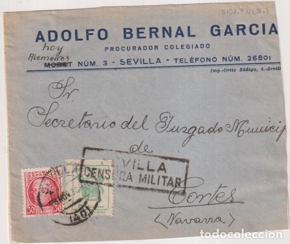 Sellos: Frontal de Carta con Membrete A. Bernal, Procurador. Sevilla a Sr. Secretario del Juzgado M. de Cort
