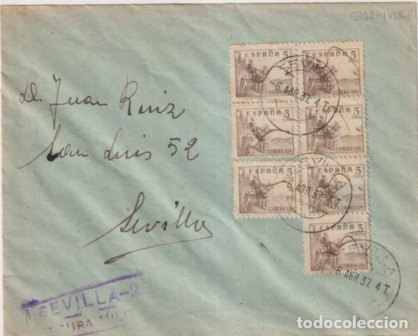 Sellos: Carta de Sevilla - 2 a Sevilla (San Luis, 52). Del 6 Abr. 1937. Franqueado con Edifil 816A (7) Con C