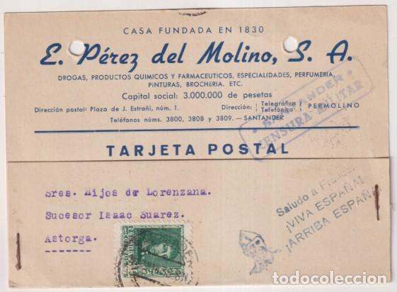 Sellos: Tarjeta Postal con Membrete de Santander a Astorga del 28 May. 1938 Con Edifil 84&ordm;A