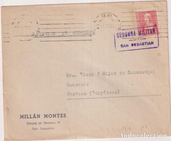 Sellos: Carta Con Membrete, Mill&aacute;n Montes, San Sebasti&aacute;n a Cestona. Franqueado y fechado el 2 Dic. 38. Con C