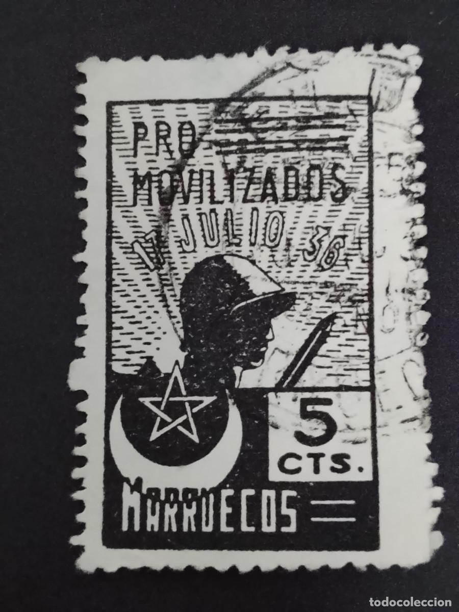 Sellos: Sello pro-movilizados 17 julio 36. Marruecos. 5 c&eacute;ntimos