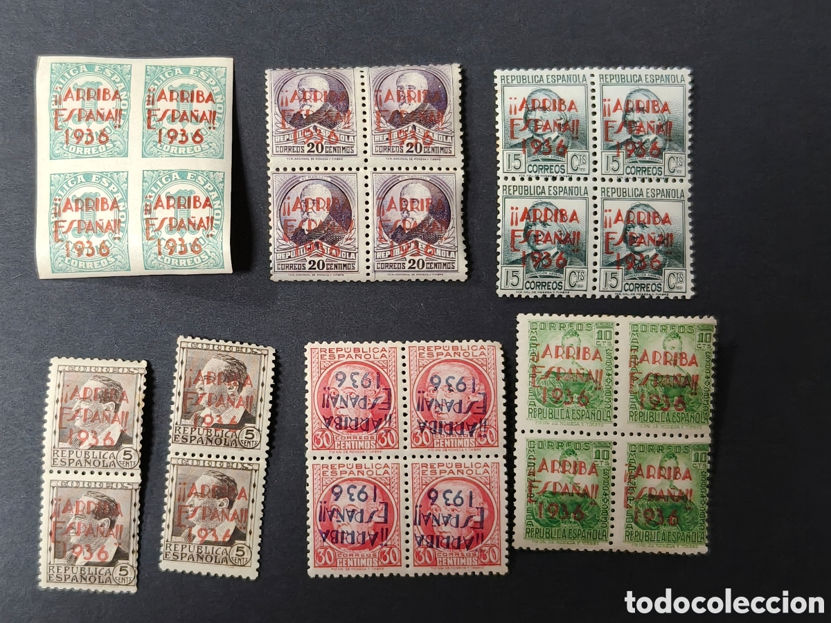 Sellos: Espa&ntilde;a lote 24 Sellos San Sebastian Guerra Civil Edifil 2,7,8,9,12 Arriba Espa&ntilde;a 1936 sellos MNH***