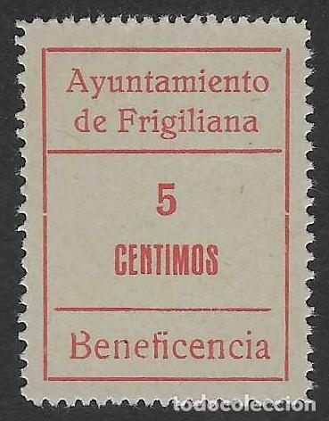 Sellos: FRIGILIANA (M&Aacute;LAGA). AYUNTAMIENTO. BENEFICENCIA. 5 C&Eacute;NTIMOS.