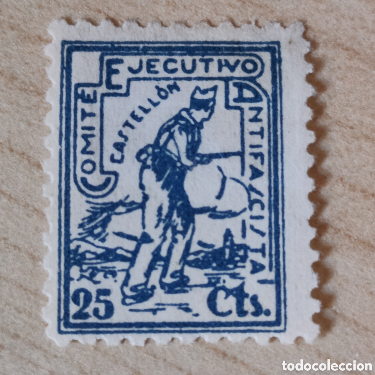 Sellos: a80 Castell&oacute;n Comit&eacute; Ejecutivo Antifascista 25 cts AZUL OSCURO Allepuz NC color