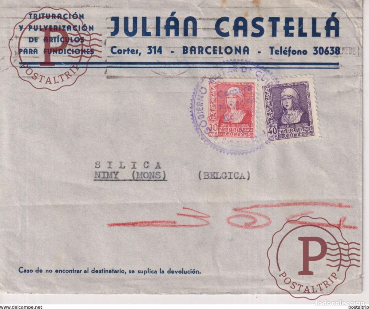 Briefmarken: gobierno militar de ...... JULIAN CASTELLA BARCELONA A SILICA NIMY BELGICA Guerra civil espa&ntilde;ola