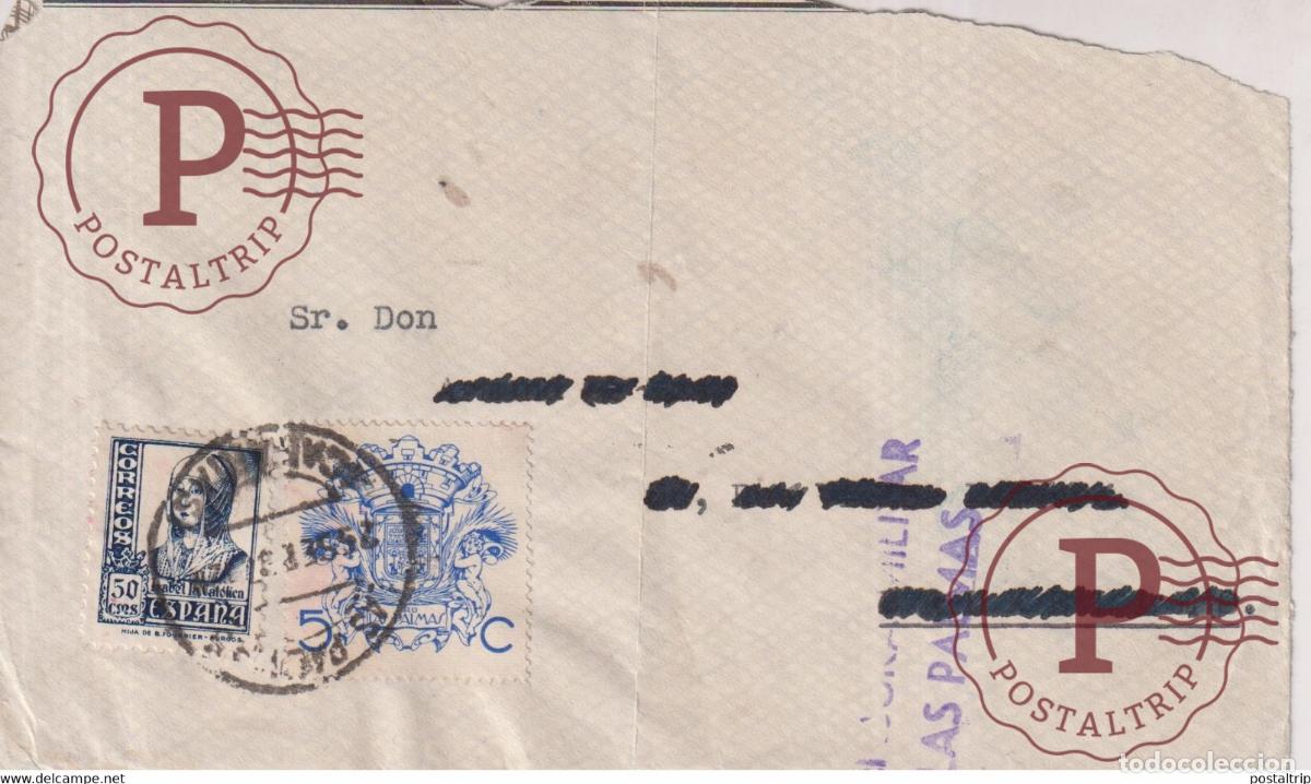 Briefmarken: ONLY FRONT CENSURA MILITAR LAS PALMAS Guerra civil espa&ntilde;ola ESPA&Ntilde;A