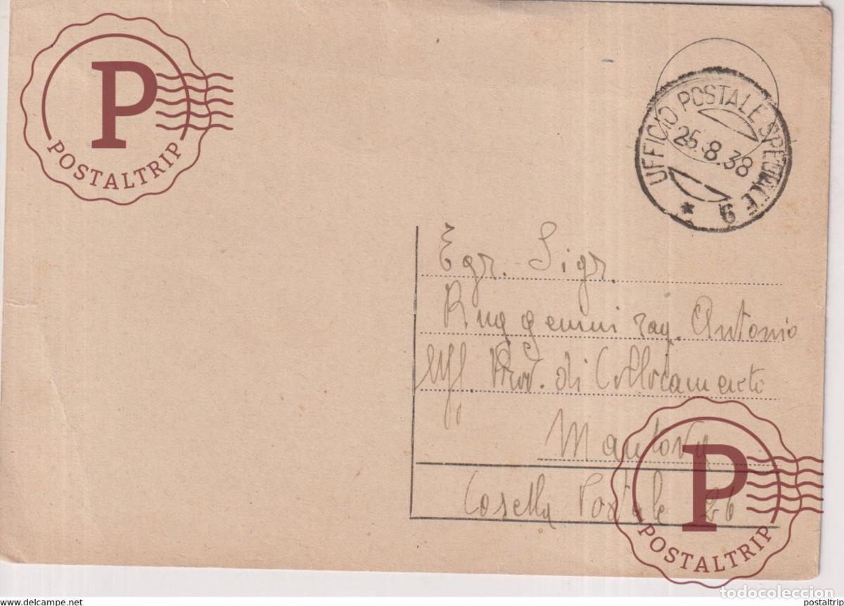 Sellos: VOLUNTARIO ITALIANO UFFICIO POSTALE SPECIALE 9 1938 Corpo Truppe Volontarie MAUTONA Guerra civil e