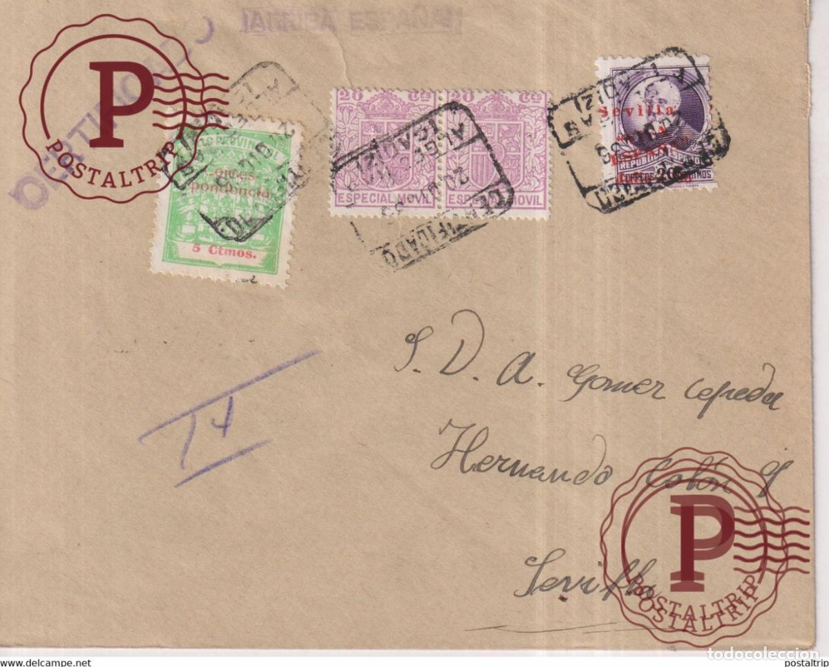Sellos: CERTIFICADO ALGECIRAS CADIZ A SEVILLA 1936 GUERRA CIVIL