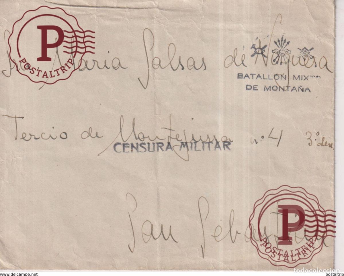 Sellos: CENSURA MILITAR SAN SEBASTIAN BATALLON MIXTO DE MONTA&Ntilde;A GUERRA CIVIL