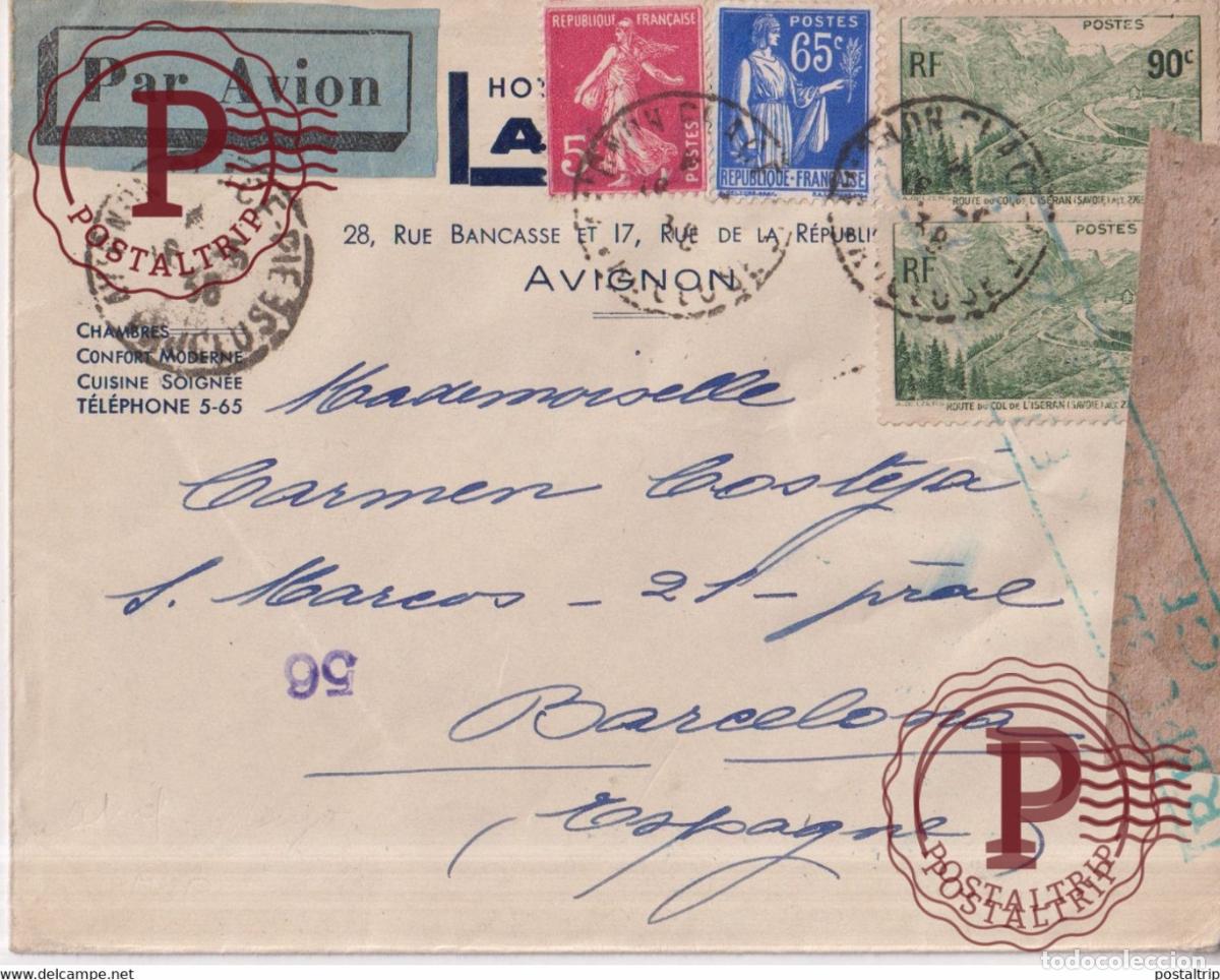 Sellos: DE LANCEY AVIGNON PAR AVION A BARCELONA GUERRA CIVIL