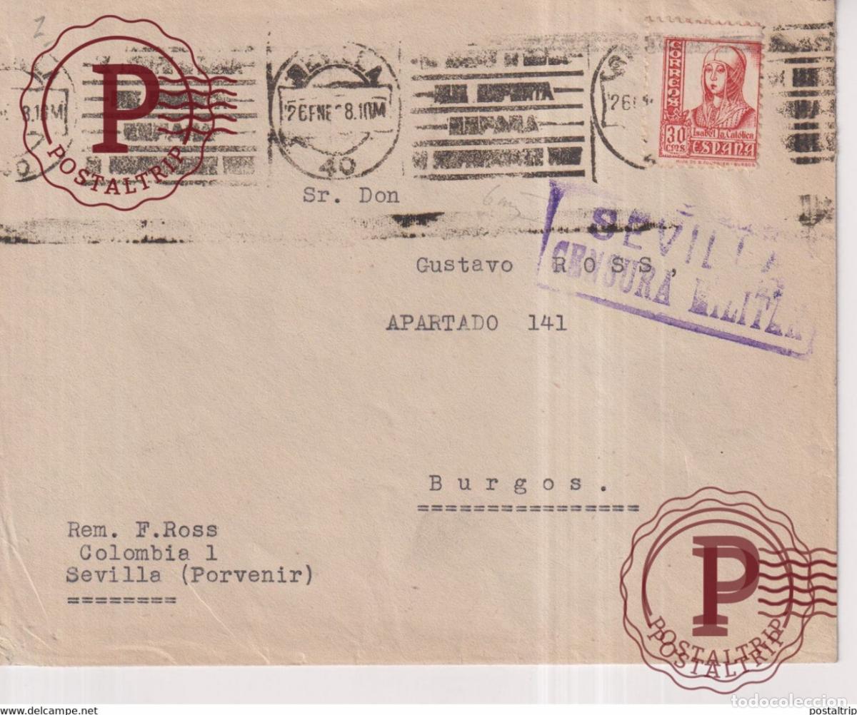 Sellos: CENSURA MILITAR SEVILLA A BURGOS 1938 Guerra civil espa&ntilde;ola ESPA&Ntilde;A
