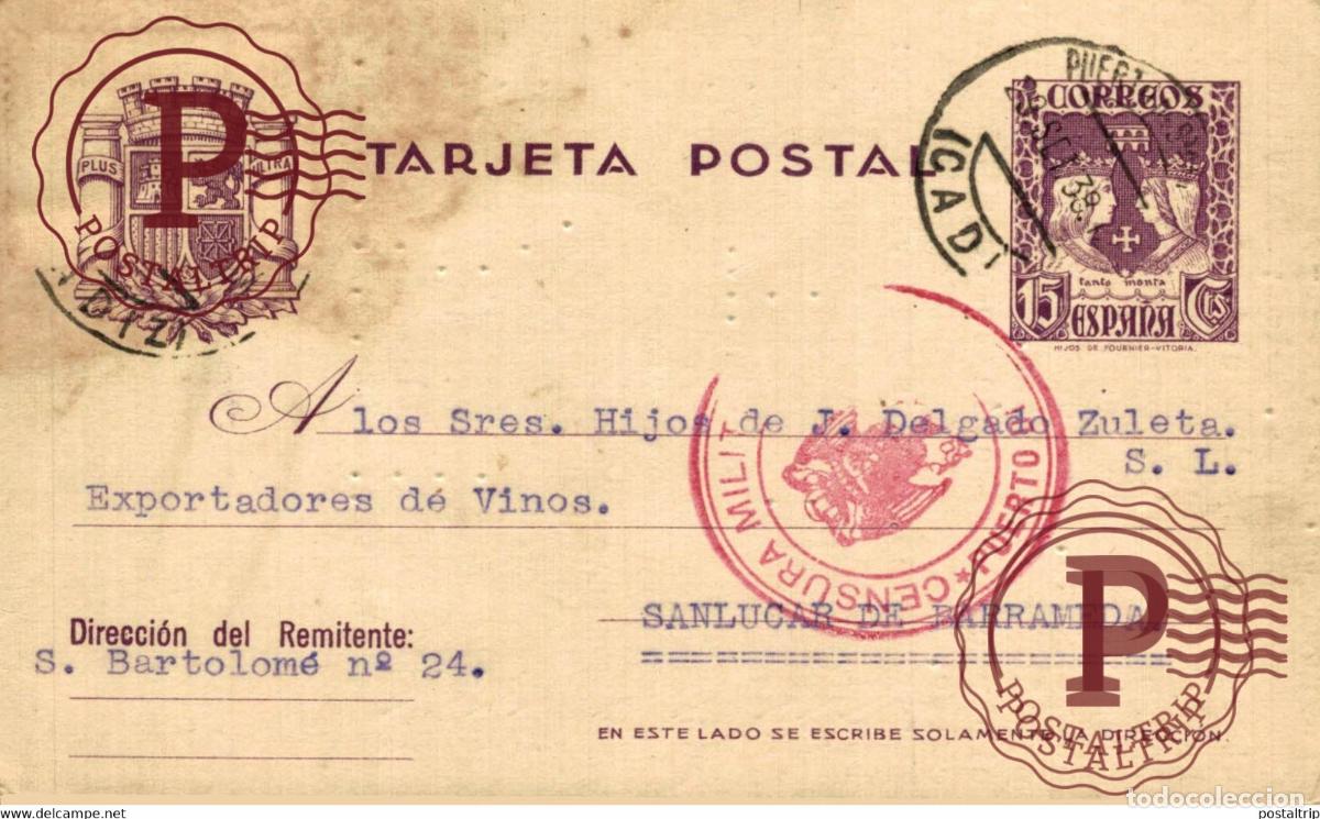 Sellos: CENSURA MILITAR PUERTO SANTA MARIA GUERRA CIVIL ESPA&Ntilde;A Sanl&uacute;car de BarramedA CADIZ ESPAGE SPAIN