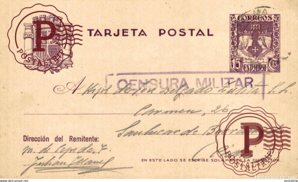 Sellos: CENSURA MILITAR GUERRA CIVIL ESPA&Ntilde;A Sanl&uacute;car de Barrameda CADIZ ESPAGE SPAIN