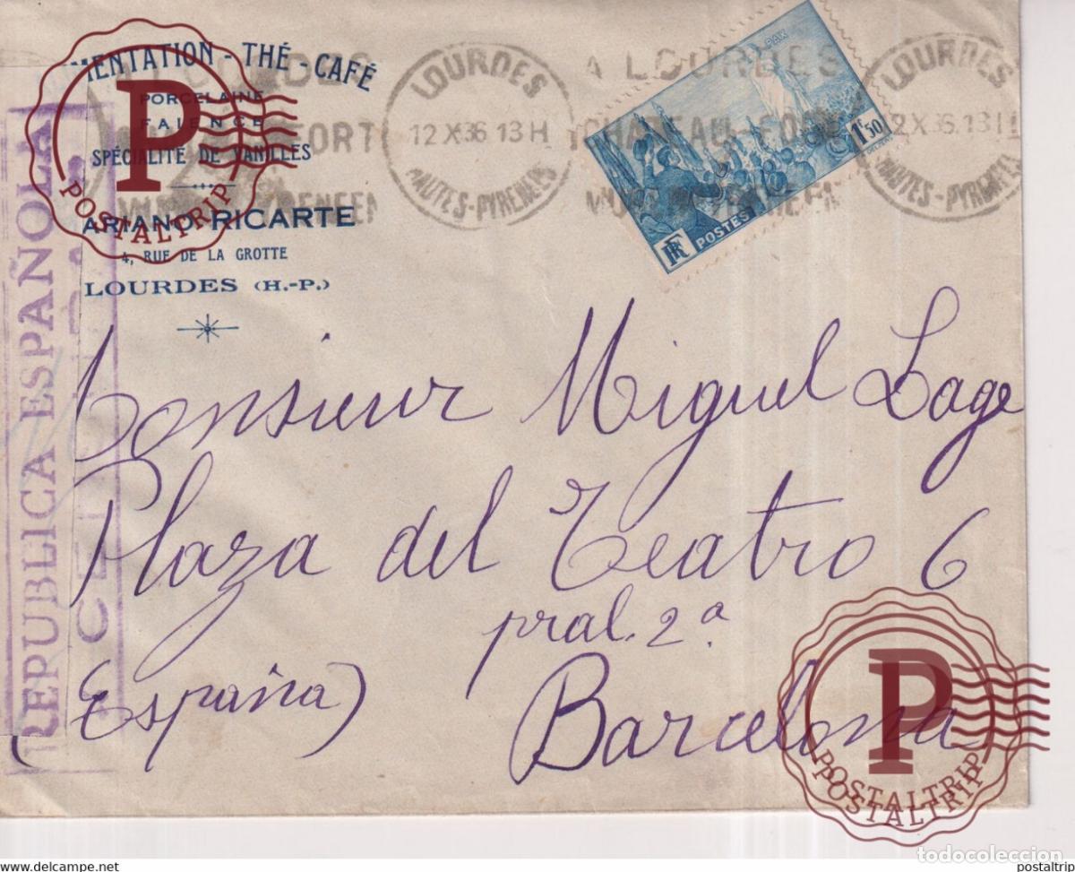 Sellos: 1936 CENSURA REPUBLICA ESPA&Ntilde;OLA A BARCELONA ALIMENTATION THE CAFE 14*11CM Republicanos exilio Gue
