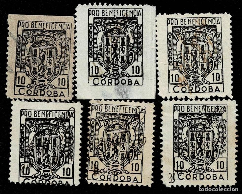 Sellos: Guerra Civil CORDOBA Pro BENEFICENCIA Fesofi n&ordm; 16 Y 20 Valor 10 cts. Distintos tipo de PAPEL y COL