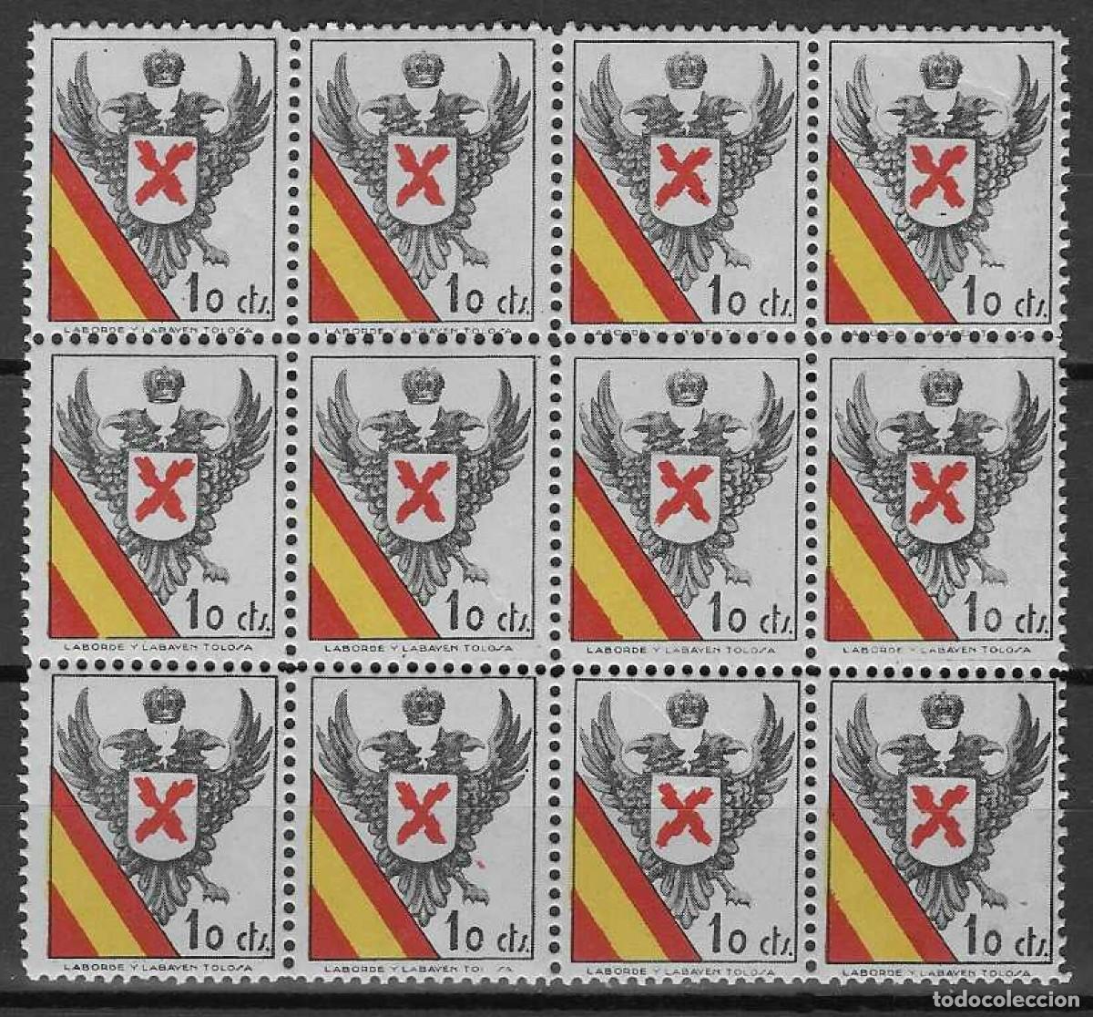 Sellos: TOLOSA. LABORDE Y LABAYEN. SELLO CARLISTA (BLOQUE DE 12). MNH **