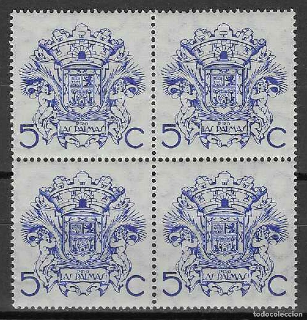 Sellos: PRO LAS PALMAS. SIN SOBRECARGA. 5 CTS. (BLOQUE DE 4). MNH **