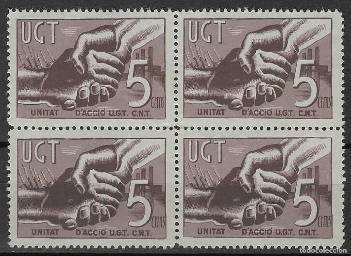 Sellos: U.G.T. UNITAT D'ACCI&Oacute; U.G.T.-C.N.T. (BLOQUE DE 4). ALLEPUZ 1033. MNH **