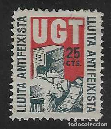 Sellos: U.G.T. LLUITA ANTIFEIXISTA. 25 CTS. ALLEPUZ 942. MNG.