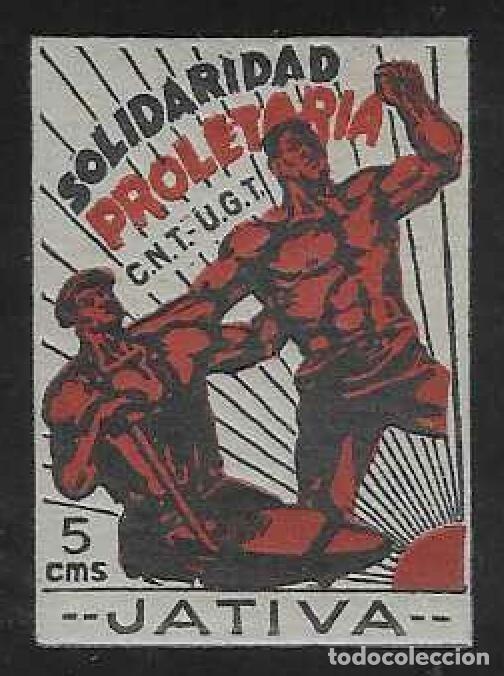 Sellos: J&Aacute;TIVA (VALENCIA). SOLIDARIDAD PROLETARIA. C.N.T. - U.G.T. 5 CMS. MNH **