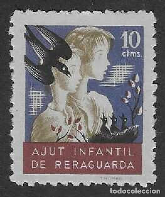 Sellos: AJUT INFANTIL DE RERAGUARDA. PAREJA DE NI&Ntilde;OS Y GOLONDRINA.