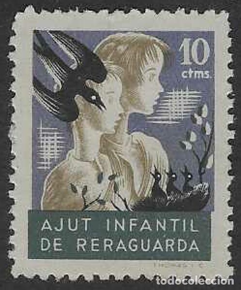 Sellos: AJUT INFANTIL DE RERAGUARDA. PAREJA DE NI&Ntilde;OS Y GOLONDRINA.