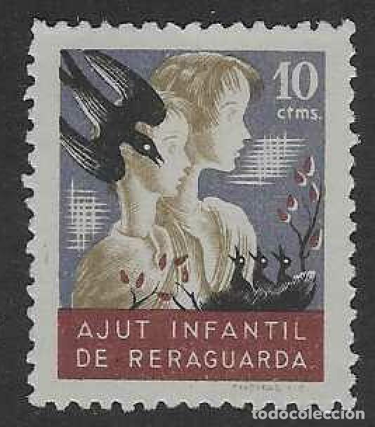 Sellos: AJUT INFANTIL DE RERAGUARDA. PAREJA DE NI&Ntilde;OS Y GOLONDRINA.