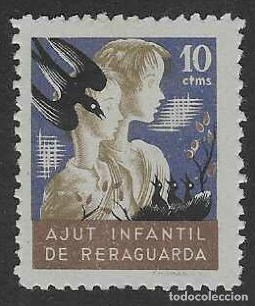 Sellos: AJUT INFANTIL DE RERAGUARDA. PAREJA DE NI&Ntilde;OS Y GOLONDRINA.