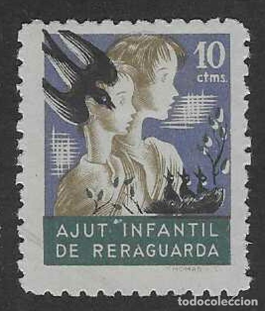 Sellos: AJUT INFANTIL DE RERAGUARDA. PAREJA DE NI&Ntilde;OS Y GOLONDRINA.
