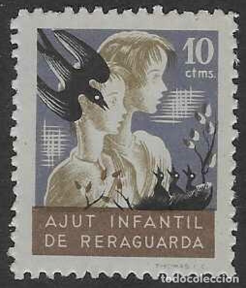 Sellos: AJUT INFANTIL DE RERAGUARDA. PAREJA DE NI&Ntilde;OS Y GOLONDRINA.