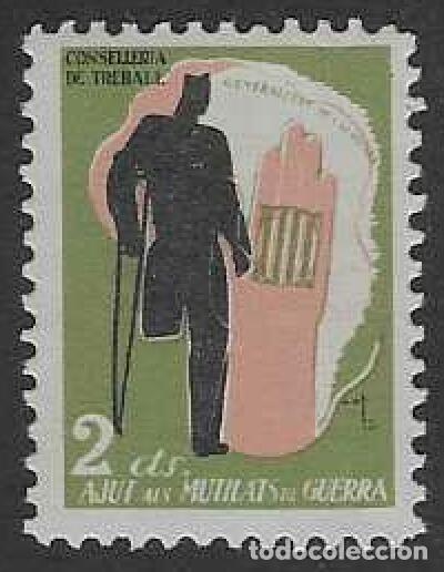 Sellos: AJUT ALS MUTILATS DE GUERRA. CONSELLERIA DE TREBALL. GENERALITAT DE CATALUNYA. 2 CTS.