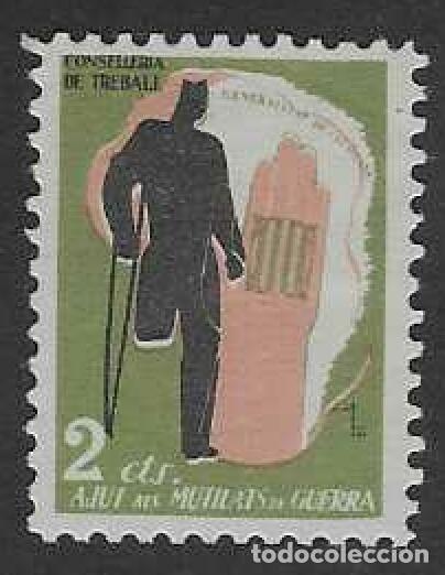 Sellos: AJUT ALS MUTILATS DE GUERRA. CONSELLERIA DE TREBALL. GENERALITAT DE CATALUNYA. 2 CTS.