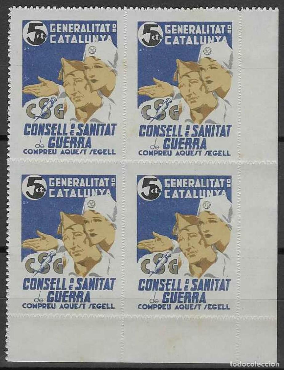 Sellos: GENERALITAT DE CATALUNYA. CONSELL DE SANITAT DE GUERRA (BLOQUE DE 4). 5 CTS.