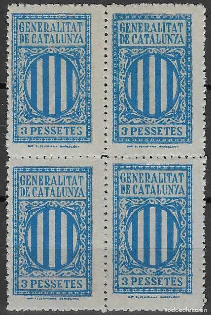 Sellos: GENERALITAT DE CATALUNYA. SELLO FISCAL. 3 PESSETES (BLOQUE DE 4). MNH **