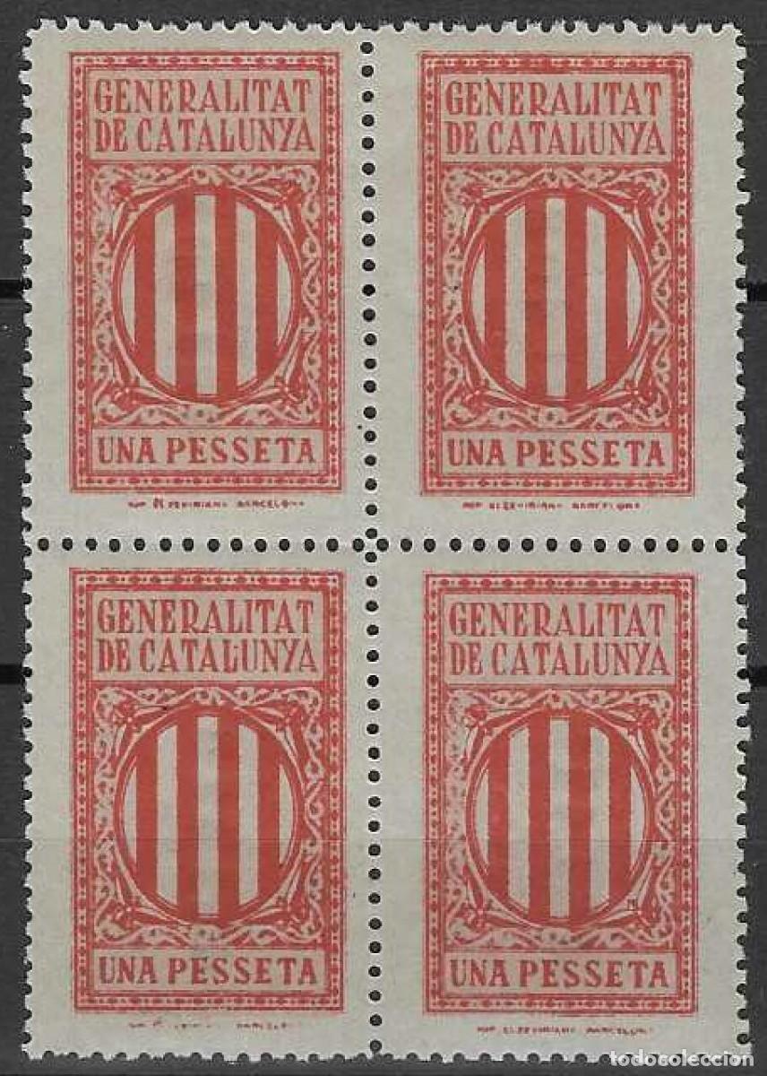 Sellos: GENERALITAT DE CATALUNYA. SELLO FISCAL. UNA PESSETA (BLOQUE DE 4). MNH **